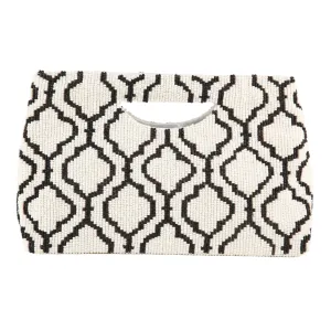 Ivory & Black Geometric Beaded Clutch