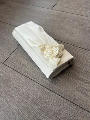 Ivory Satin Clutch Bag With Rose Flower Detail