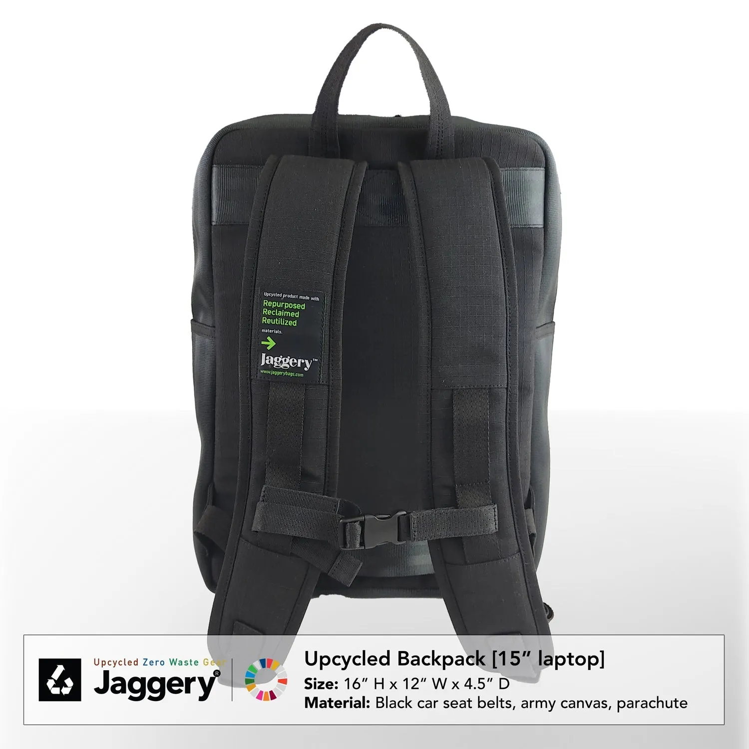 Jaggery Pervasive Backpack in Black Car Seat Belts [15"laptop bag]