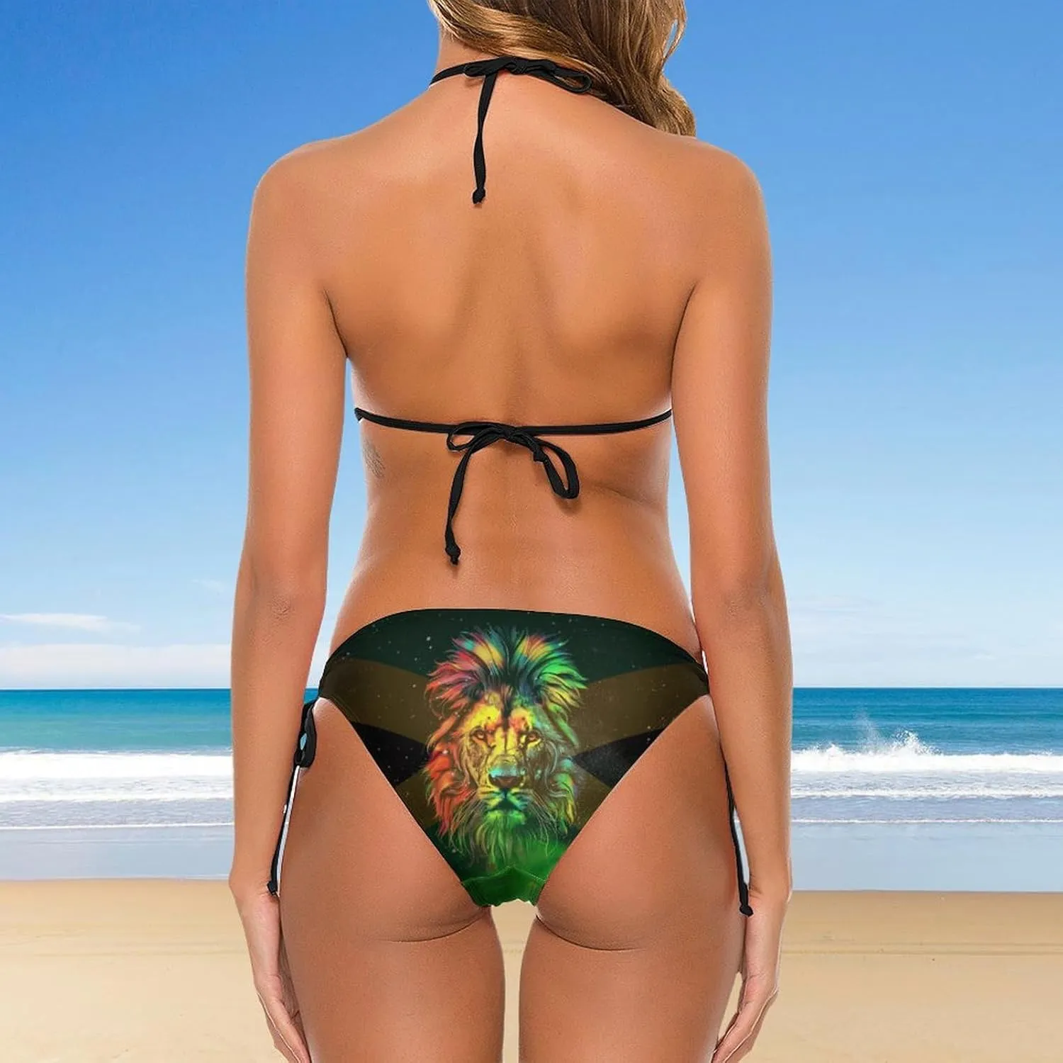 Jamaica Flag Lion Women's Halter Triangle Tie Side Bikini Set Two Piece Swimsuits