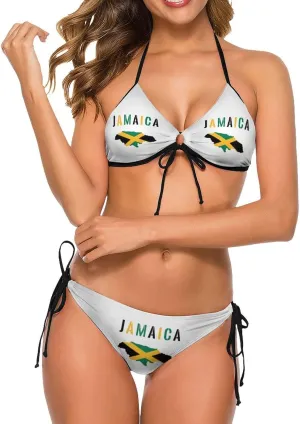 Jamaica Terrain Flag Women's Halter Triangle Tie Side Bikini Set Two Piece Swimsuits