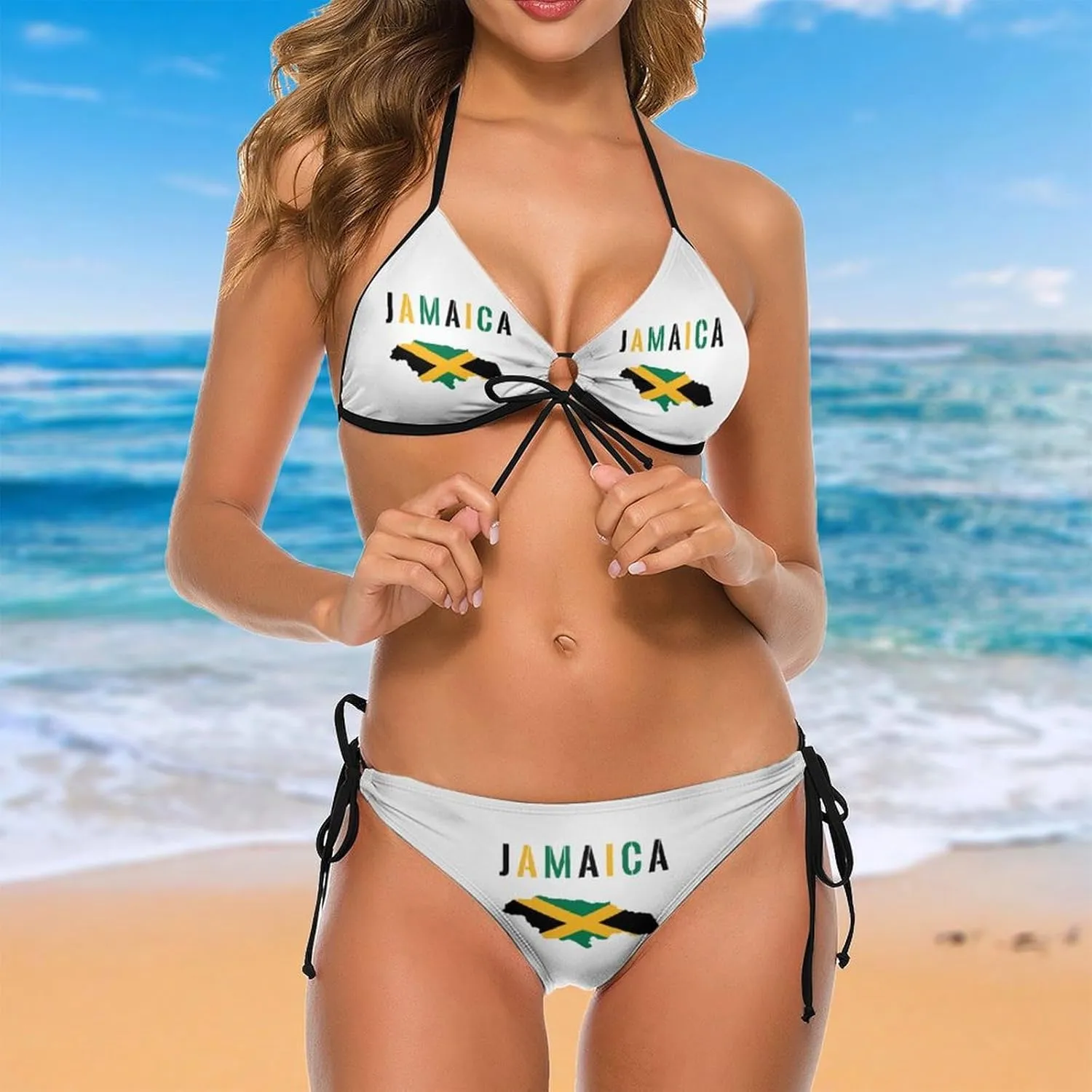 Jamaica Terrain Flag Women's Halter Triangle Tie Side Bikini Set Two Piece Swimsuits