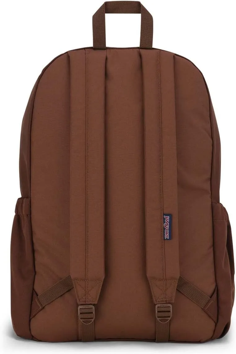 JanSport Lounge Pack – Large Main Compartment, Dual Water Bottle Pockets, Front Drawcord Pocket, Padded Laptop Sleeve, Basic Brown