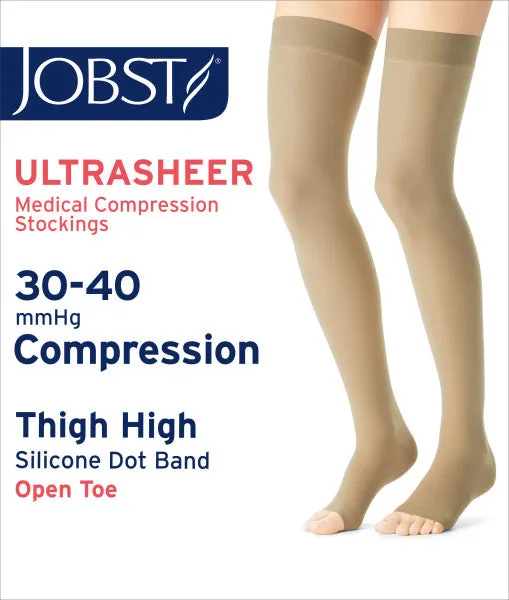 JOBST Women's UltraSheer Thigh High Dot Classic 30-40 mmHg Open Toe - Natural