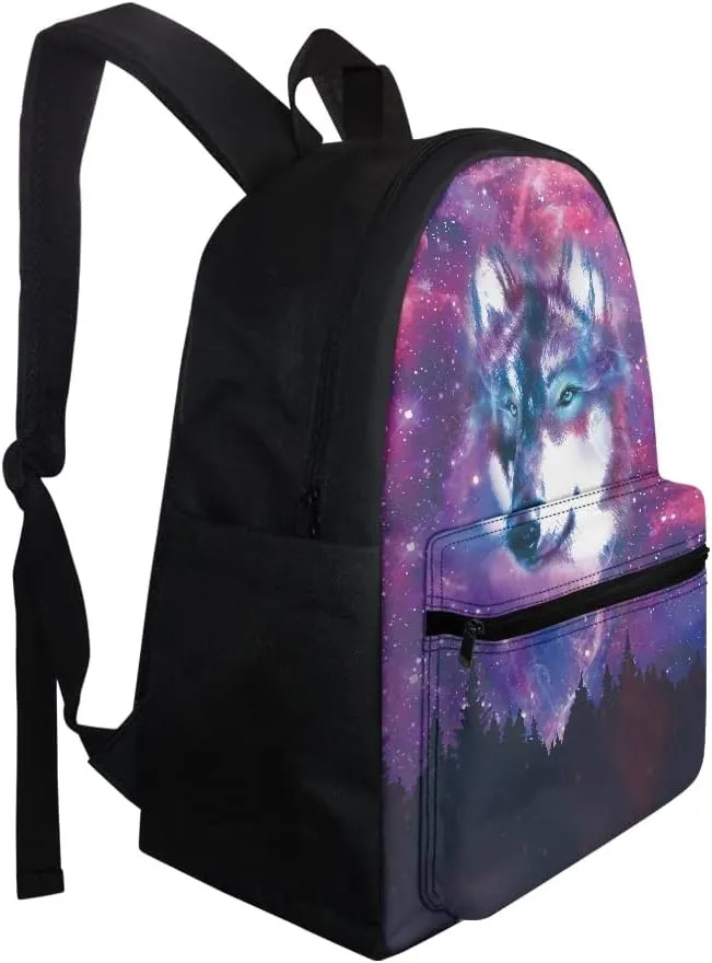 JooMeryer Teenage Girls' Boys' Animal Wolf School Backpack Bookbag Outdoor Travel Backpack Daypack Knapsack,Galaxy Wolf