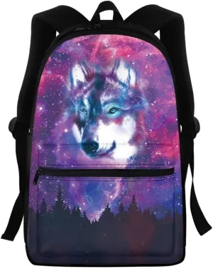 JooMeryer Teenage Girls' Boys' Animal Wolf School Backpack Bookbag Outdoor Travel Backpack Daypack Knapsack,Galaxy Wolf