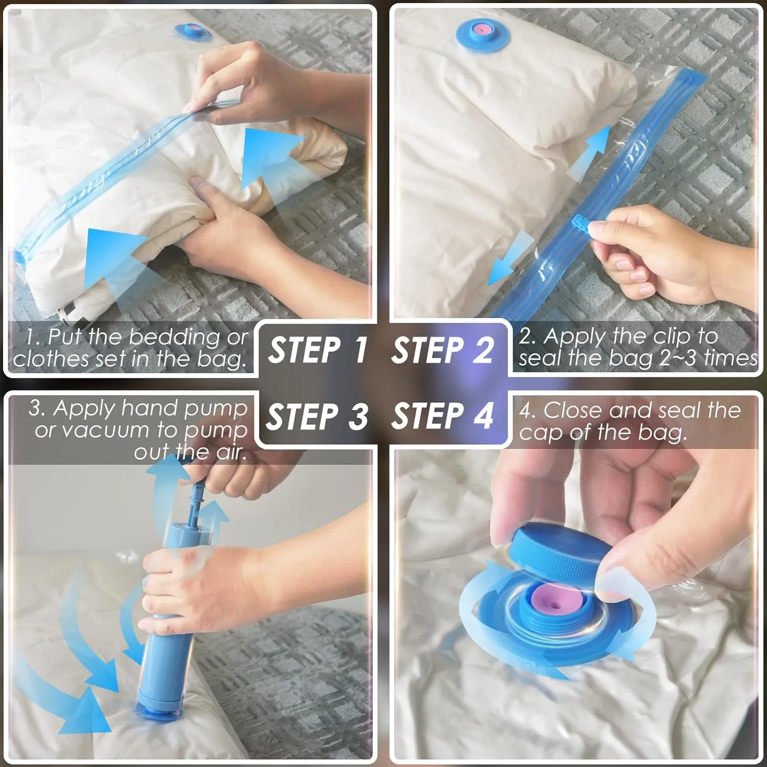 Jumbo (Extra Large) Vacuum Seal Bags for Clothing, bedding and Blankets - Space Saver Vacuum Storage Bags 10 Jumbo Sealed for Bedding, Travel, Clothes and Lugguage, with Hand Pump