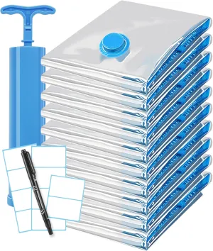 Jumbo (Extra Large) Vacuum Seal Bags for Clothing, bedding and Blankets - Space Saver Vacuum Storage Bags 10 Jumbo Sealed for Bedding, Travel, Clothes and Lugguage, with Hand Pump