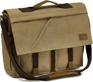 Kasqo Messenger Bag for Men, 14" 15.6" 17" Water Resistant Canvas Laptop Satchel Bag for School College Work