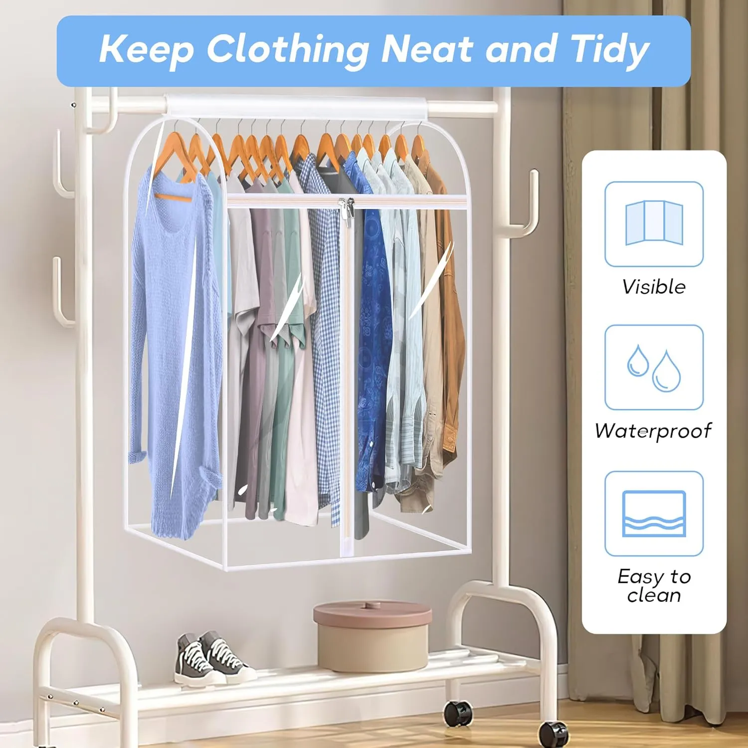 KEETDY 35" Hanging Garment Bags for Closet Storage Large Clear Garment Bags for Hanging Clothes Garment Rack Cover Coat Protector for Suit, Wardrobe, Bottom Enclosed
