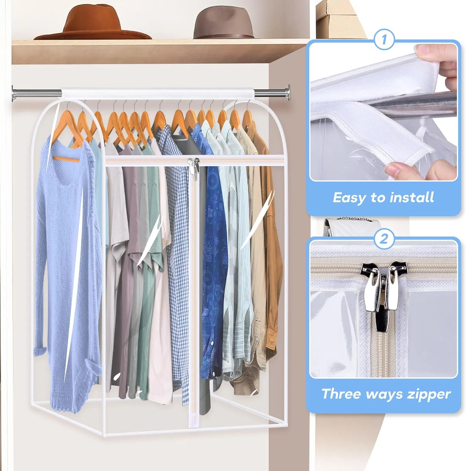 KEETDY 35" Hanging Garment Bags for Closet Storage Large Clear Garment Bags for Hanging Clothes Garment Rack Cover Coat Protector for Suit, Wardrobe, Bottom Enclosed
