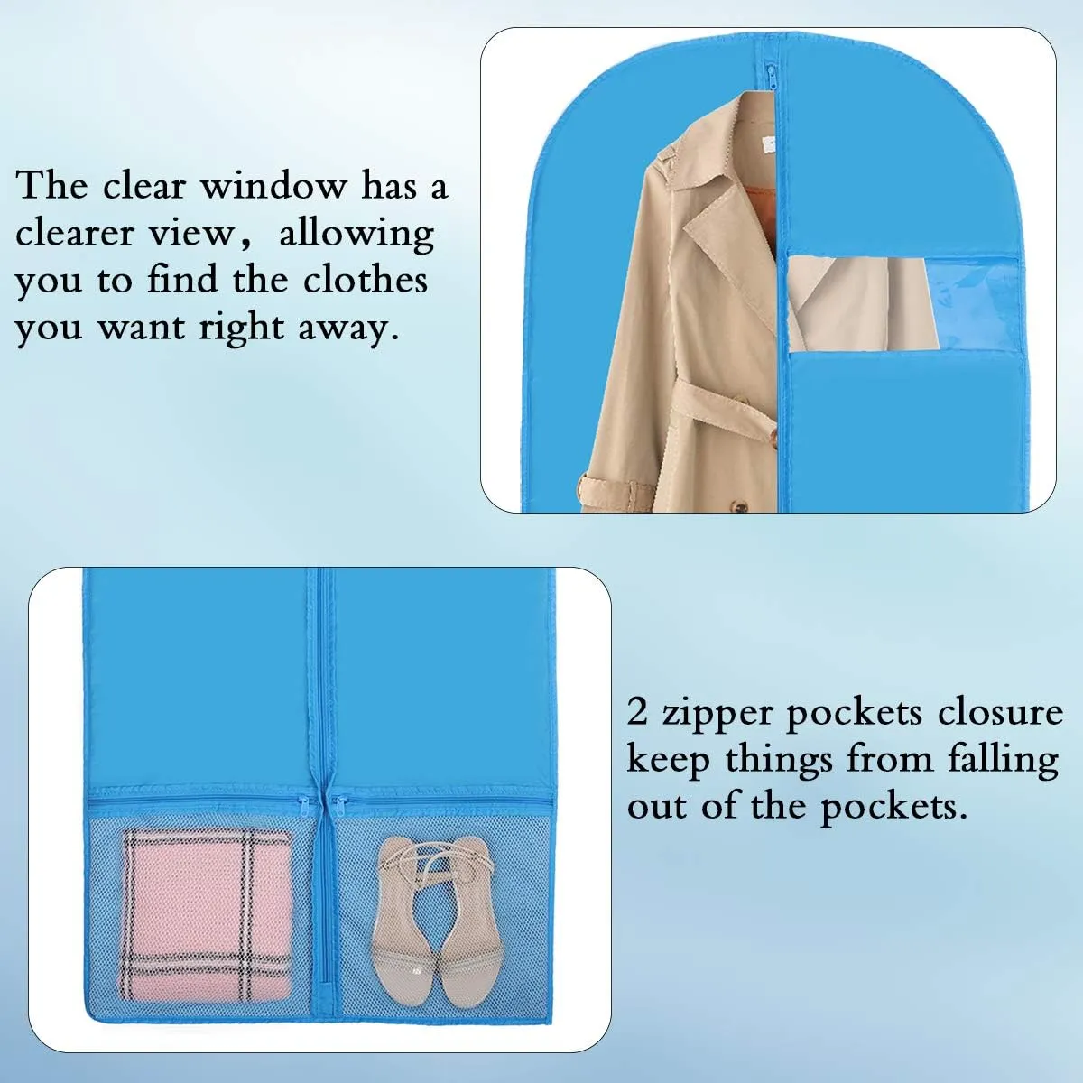 Kernorv Breathable Dust-Proof Garment Bags, Set of 5 Environmental Zipper Garment Bags for Dance Costumes, 51" Foldable Dance Garment Bags with Clear Window for Dance Dress, Storage or Travel