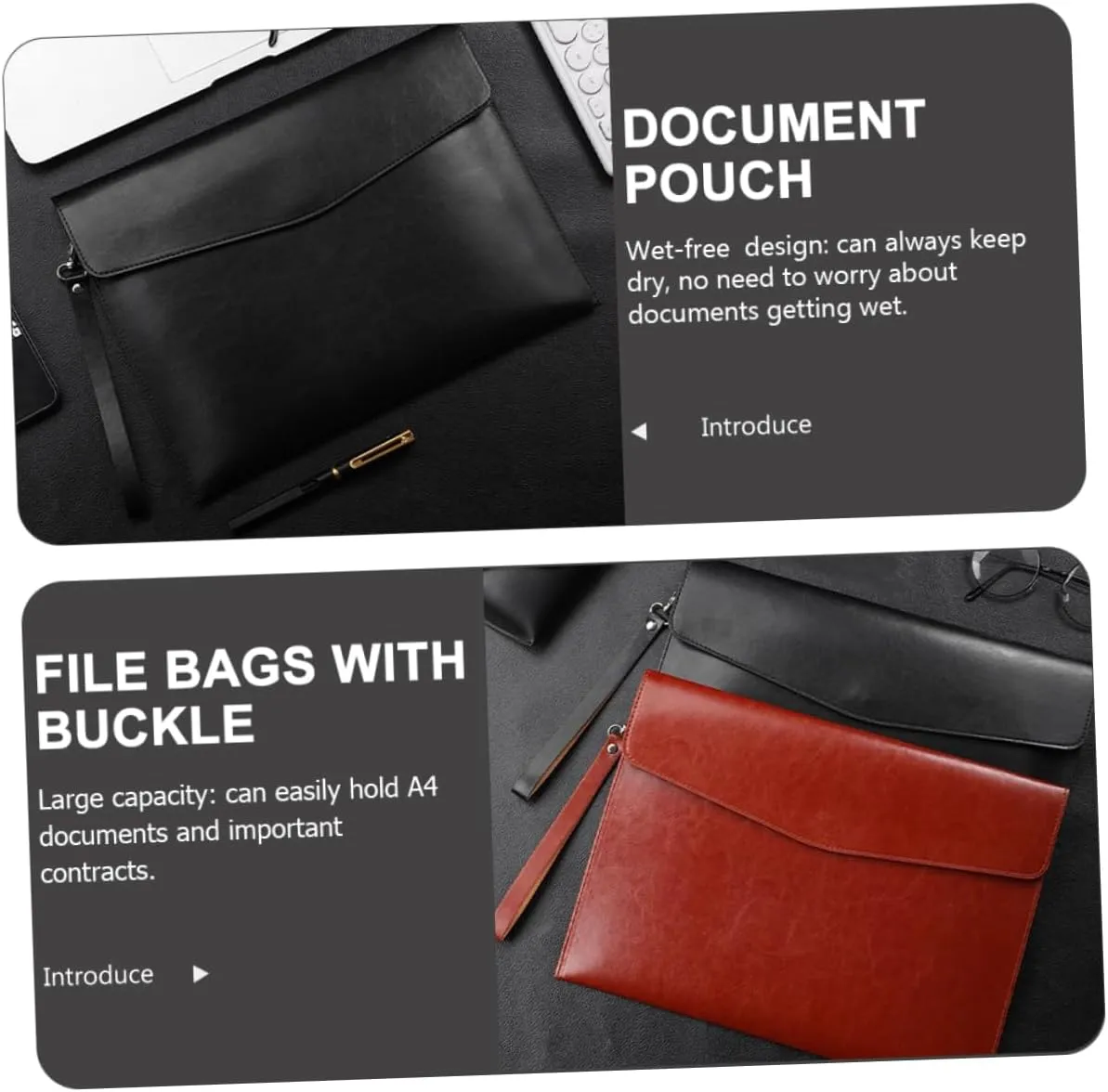 KICHOUSE Important Contract Storage Bag PU File Folder with Buckle Document Organizer for Home and Office Capacity for Bills Receipts and Cards Document Holder