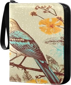 Kigai Trading Card Binder with 50 Sleeves, 400 Pockets PU Zipper Card Collection Binder 4-Pocket Portable Card Folder for Sports Cards, Game Cards (Bird Painting Design)