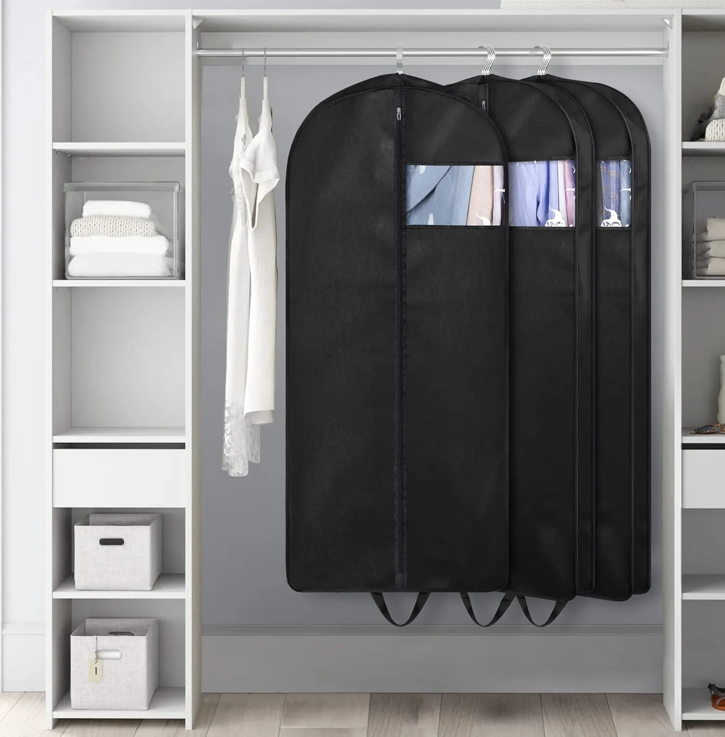 KIMBORA 54" Suit Bags for Closet Storage and Travel, Gusseted Hanging Garment Bags for Men Suit Cover With Handles for Clothes, Coats, Jackets, Shirts（3 Packs）