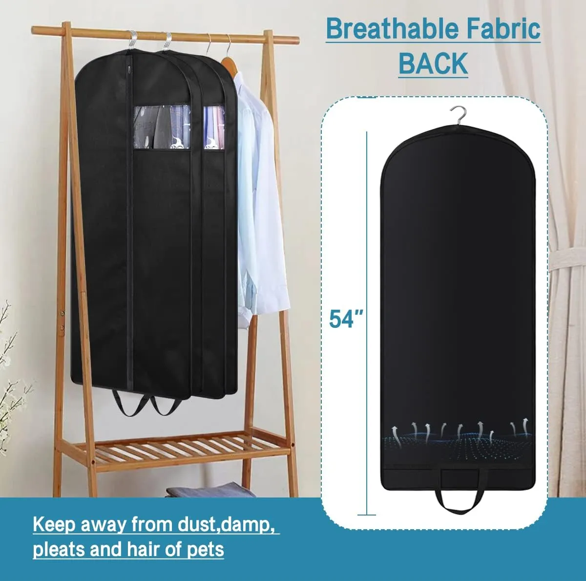 KIMBORA 54" Suit Bags for Closet Storage and Travel, Gusseted Hanging Garment Bags for Men Suit Cover With Handles for Clothes, Coats, Jackets, Shirts（3 Packs）