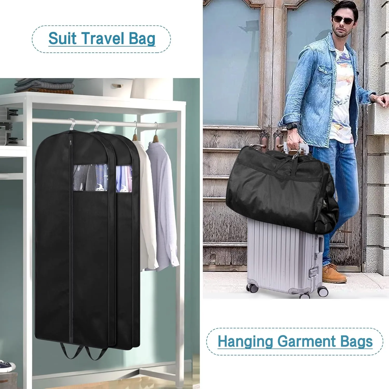 KIMBORA 54" Suit Bags for Closet Storage and Travel, Gusseted Hanging Garment Bags for Men Suit Cover With Handles for Clothes, Coats, Jackets, Shirts（3 Packs）