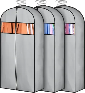 KIMBORA 6" Gusseted Garment Bags for Hanging Clothes, 40" Suit Bags for Closet Storage, Garment Covers for Travel With Clear Windows for Coats, Jackets, Shirts (Grey, 3 Packs)