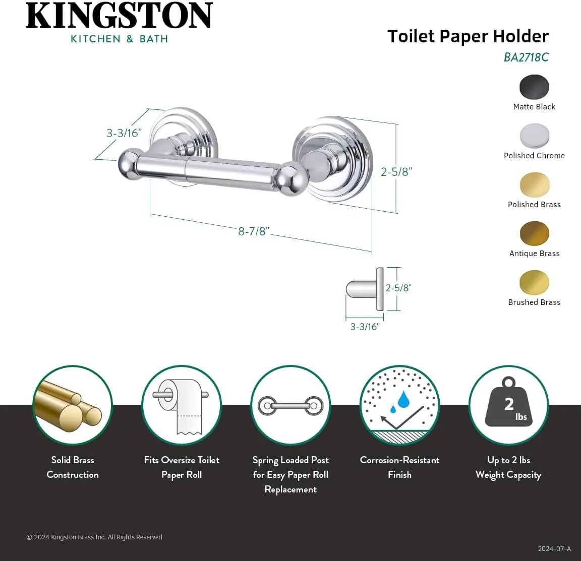 Kingston Brass BA2718BB Milano Toilet Paper Holder, Brushed Brass 8.88 x 3.19 x 2.63