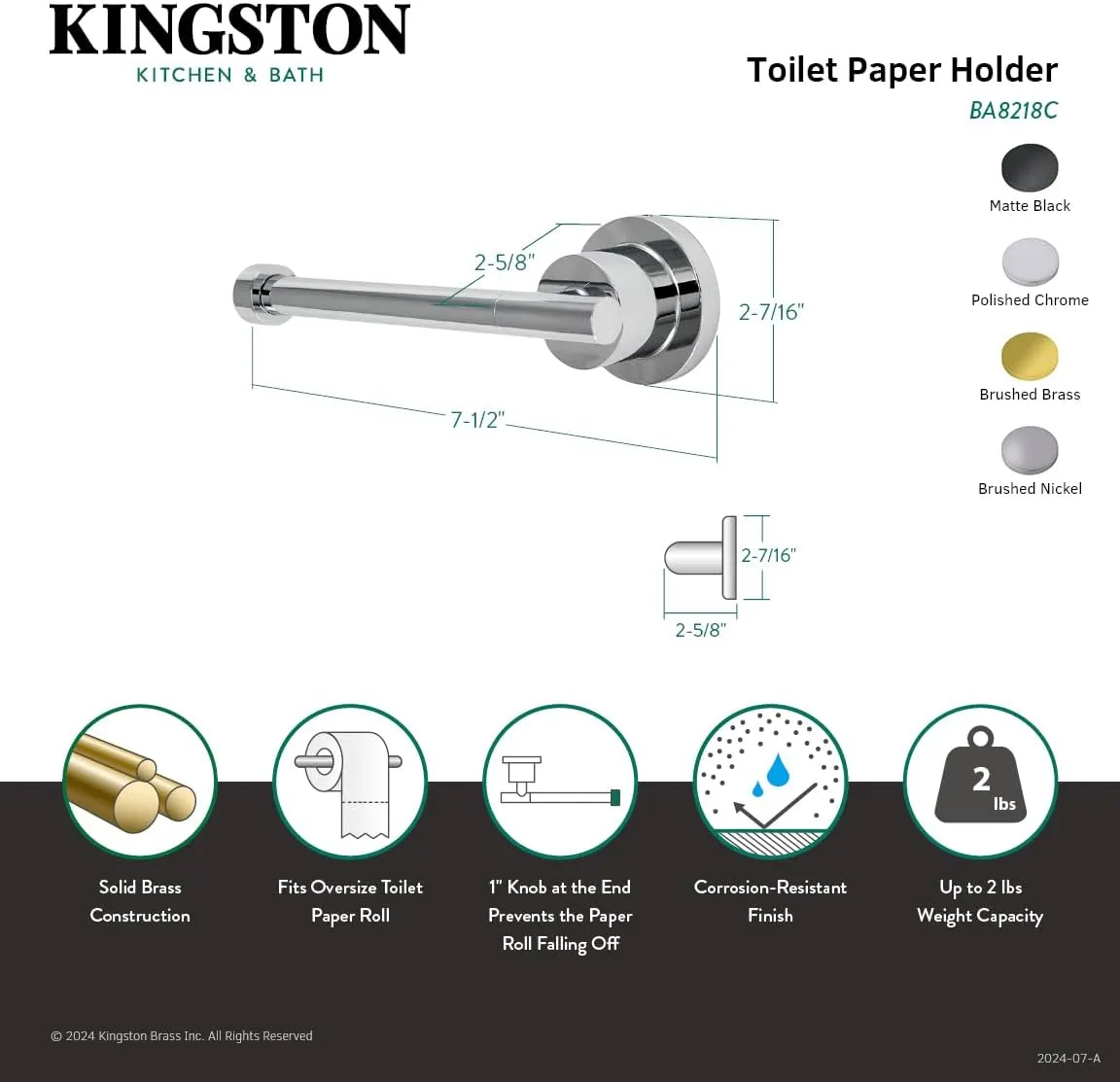 Kingston Brass BA8218BB Concord Toilet Paper Holder, Brushed Brass 7.5 x 2.63 x 2.44