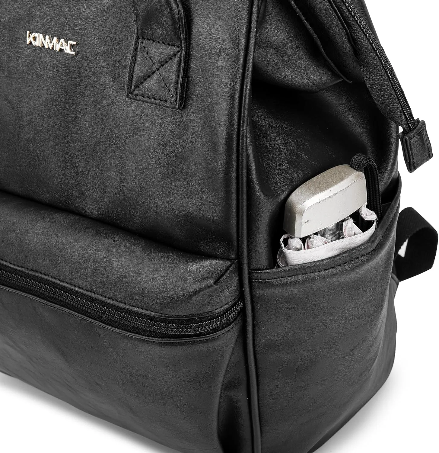 Kinmac Laptop Backpack for Women and Men, Large Capacity Travel Backpack for 15.6 inch Laptop Computer (Black PU)