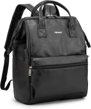 Kinmac Laptop Backpack for Women and Men, Large Capacity Travel Backpack for 15.6 inch Laptop Computer (Black PU)