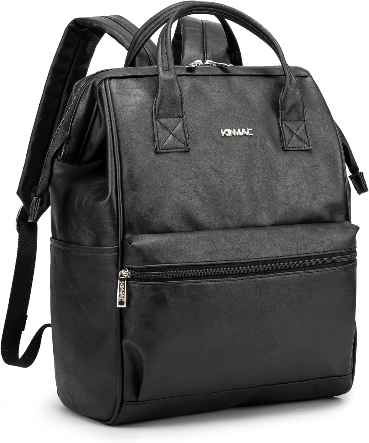 Kinmac Laptop Backpack for Women and Men, Large Capacity Travel Backpack for 15.6 inch Laptop Computer (Black PU)