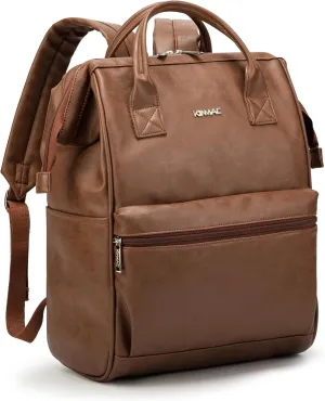 Kinmac Laptop Backpack for Women and Men, Large Capacity Travel Backpack for 15.6 inch Laptop Computer (Coffee PU)