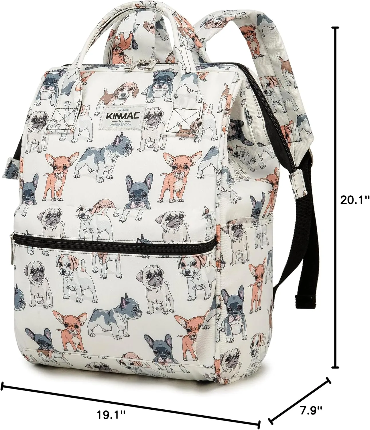 Kinmac Wide Open Style Laptop Backpack College Travel Outdoor Backpack For Laptop Up to 15.6 Inch (Dog)
