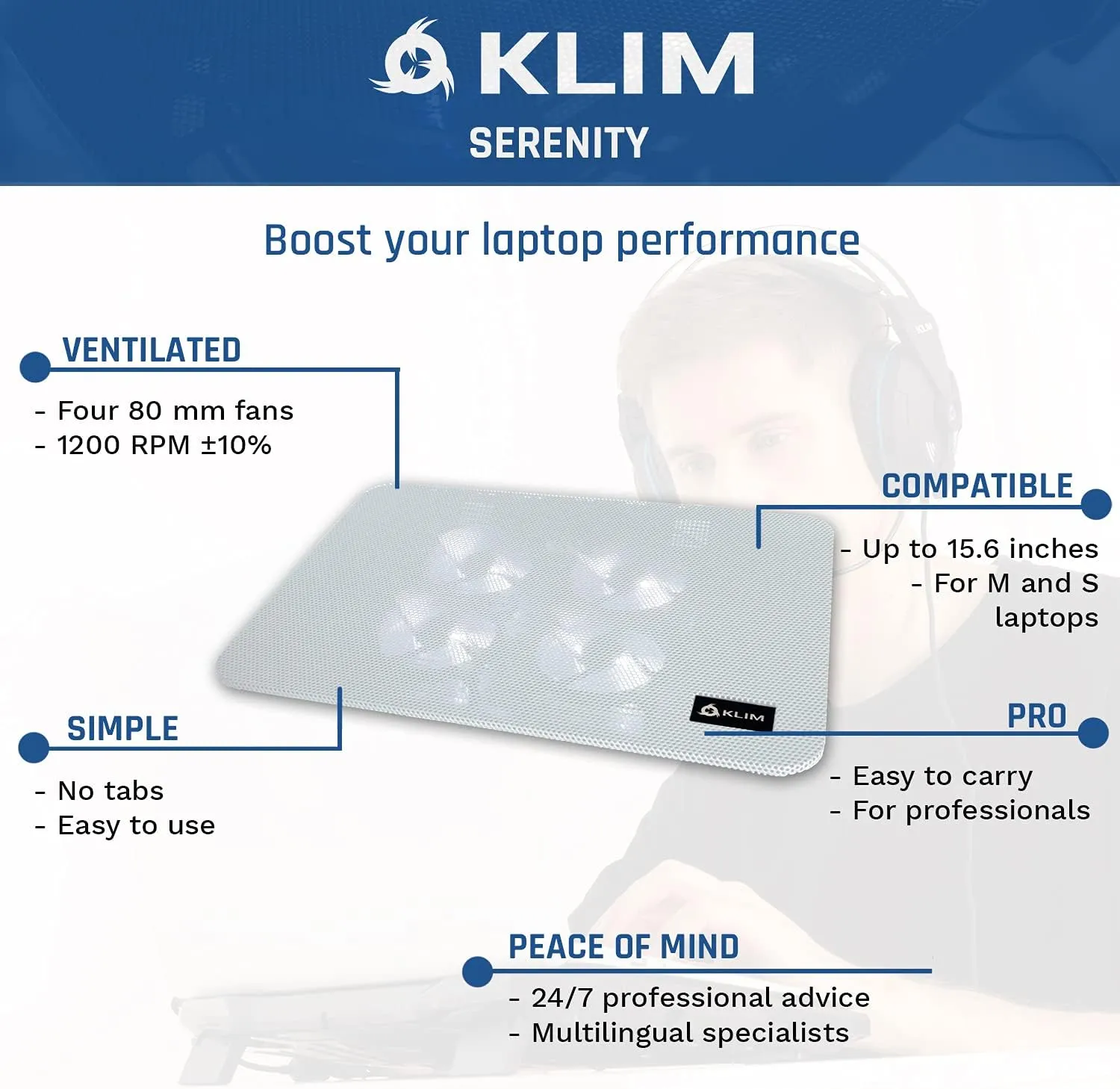 KLIM Serenity   Laptop Cooling Pad for Laptop   11 to 15.6 inches   Perfect for Small and Medium Laptops   Stable and Sturdy Metal Grid   Silent Laptop Cooling Stand   White