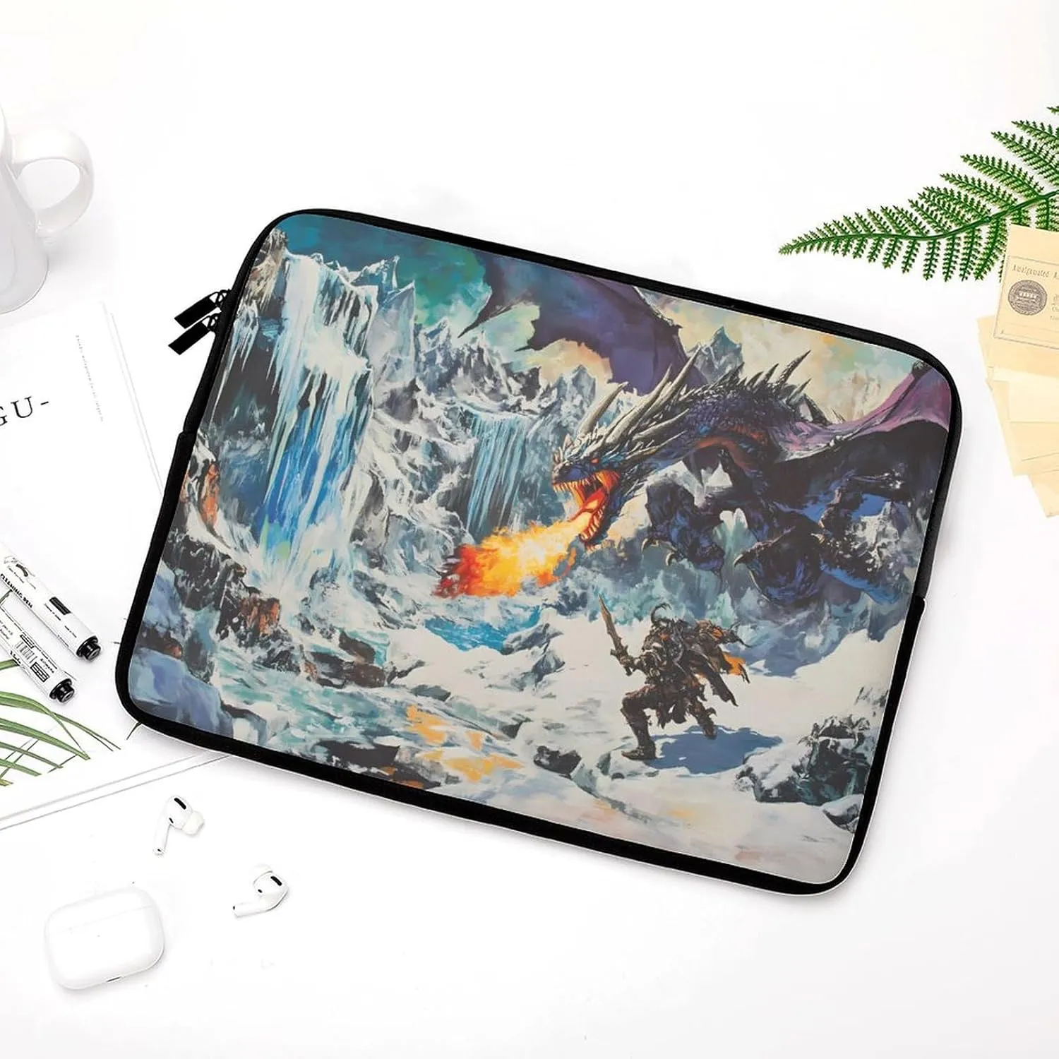Knight Battle Flame Evil Dragon Fashion Laptop Sleeve Bag Computer Carrying Case for Business Office Travel