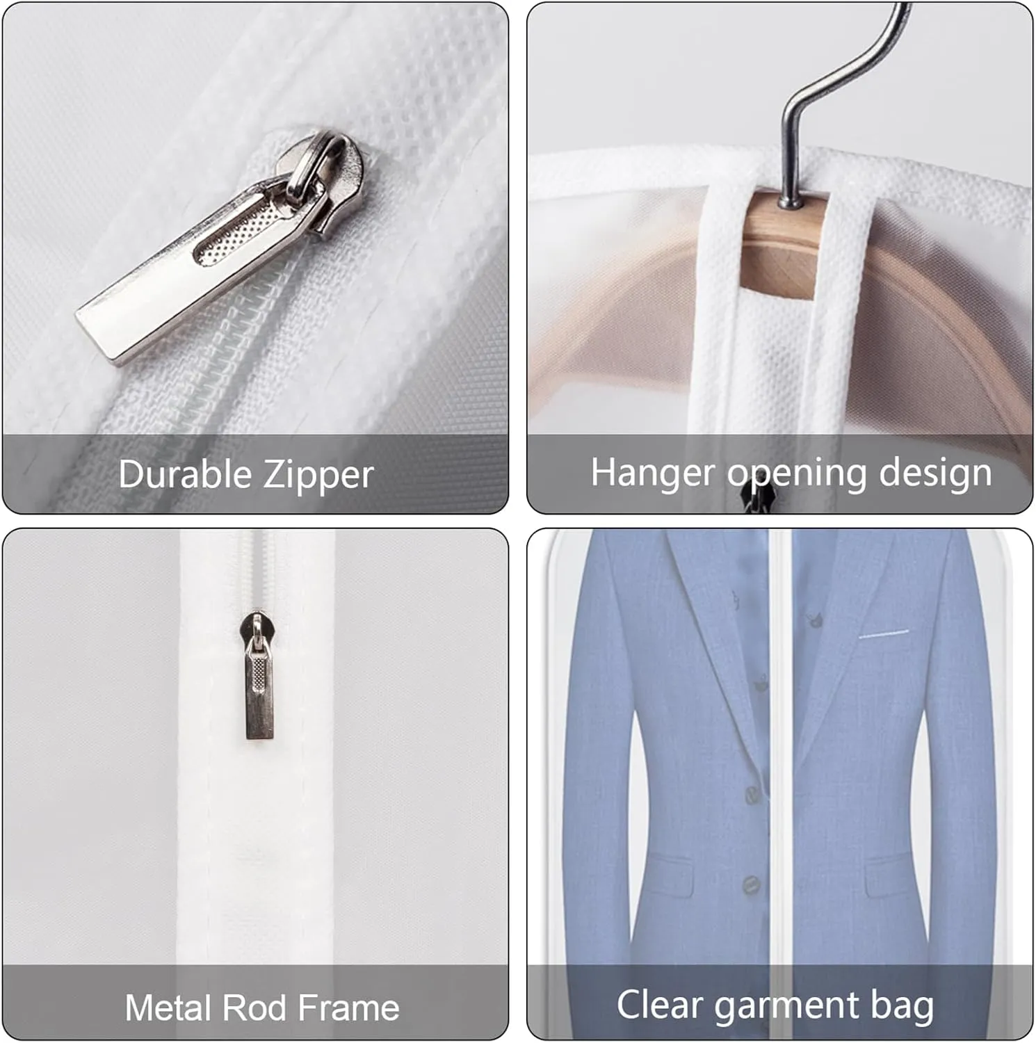 Kntiwiwo 60 inches Garment Bags for Closet Storage with Zipper Clear Garments Bag for Gowns Long, Dresses, Suit, Coat - Set of 20 [Upgraded Version]