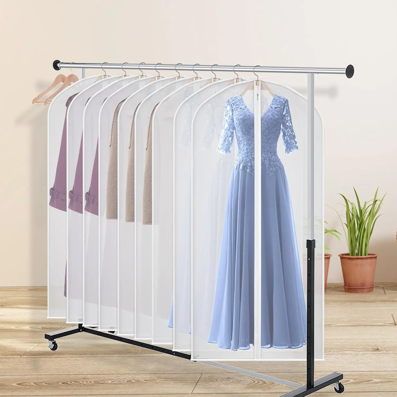 Kntiwiwo 60 inches Garment Bags for Closet Storage with Zipper Clear Garments Bag for Gowns Long, Dresses, Suit, Coat - Set of 20 [Upgraded Version]