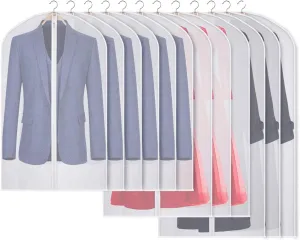 Kntiwiwo Clear Garment Bags Suit Bag for Closet Storage Set of 12 Hanging Dress Cover Bag with Zipper for Suit, Coat, Long Dresses Clothes Storage-24” x 40”/50”/60”