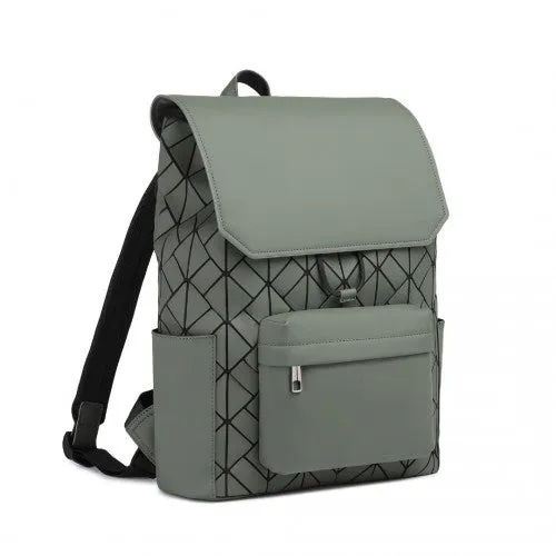 Kono Water-Resistant Urban Geometric Backpack with Laptop Compartment - Green