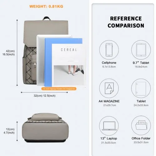 Kono Water-Resistant Urban Geometric Backpack with Laptop Compartment - Grey