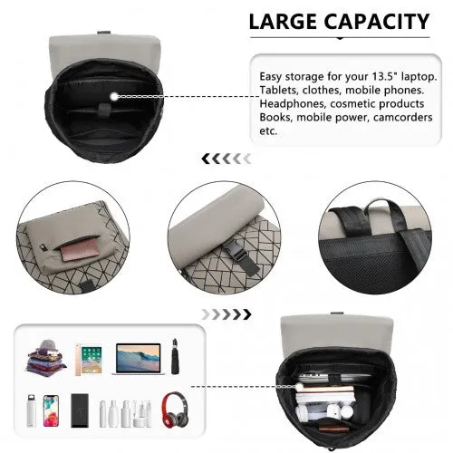 Kono Water-Resistant Urban Geometric Backpack with Laptop Compartment - Grey