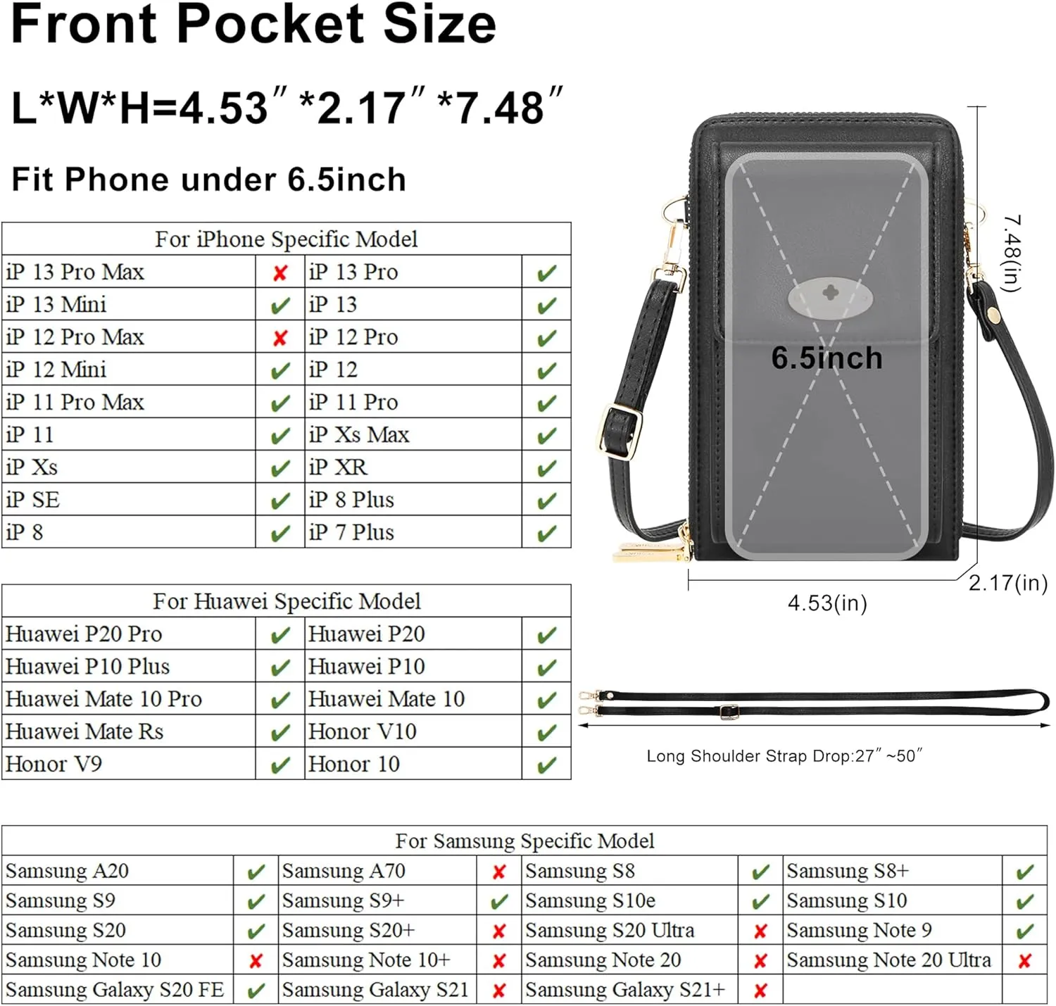 KUKOO Small Crossbody Bag Cell Phone Purse Wallet with Credit Card Slots for Women