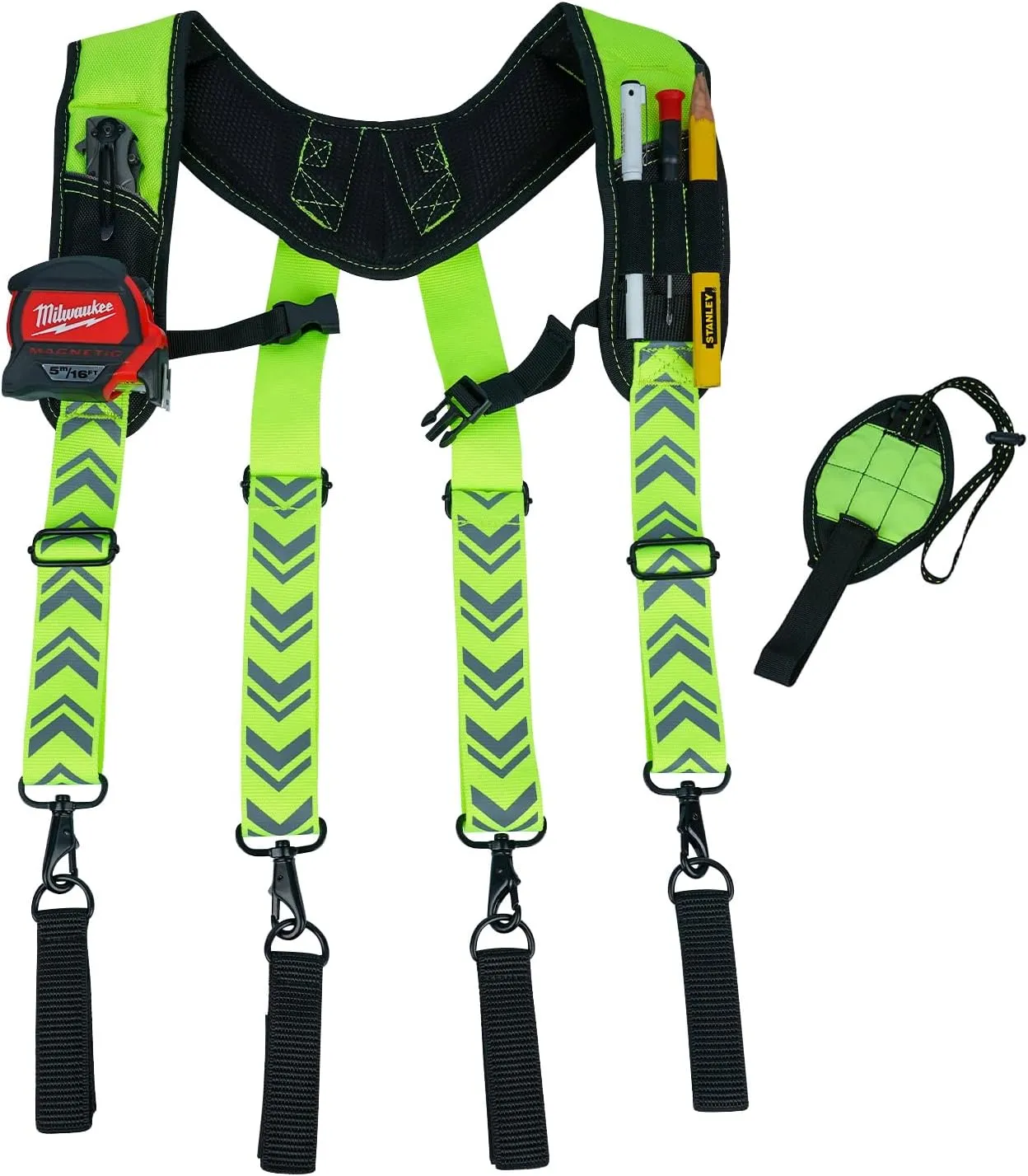KUNN Magnetic Tool Belt Suspenders,Reflective Safety Work Suspender,Men's Tool Bag Harness with 4Pcs Loops for Construction/Carpenter/Electrician