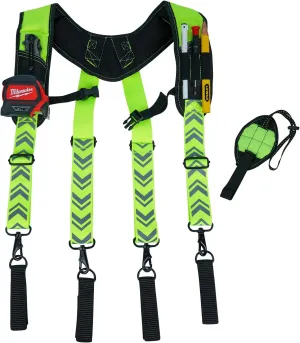 KUNN Magnetic Tool Belt Suspenders,Reflective Safety Work Suspender,Men's Tool Bag Harness with 4Pcs Loops for Construction/Carpenter/Electrician