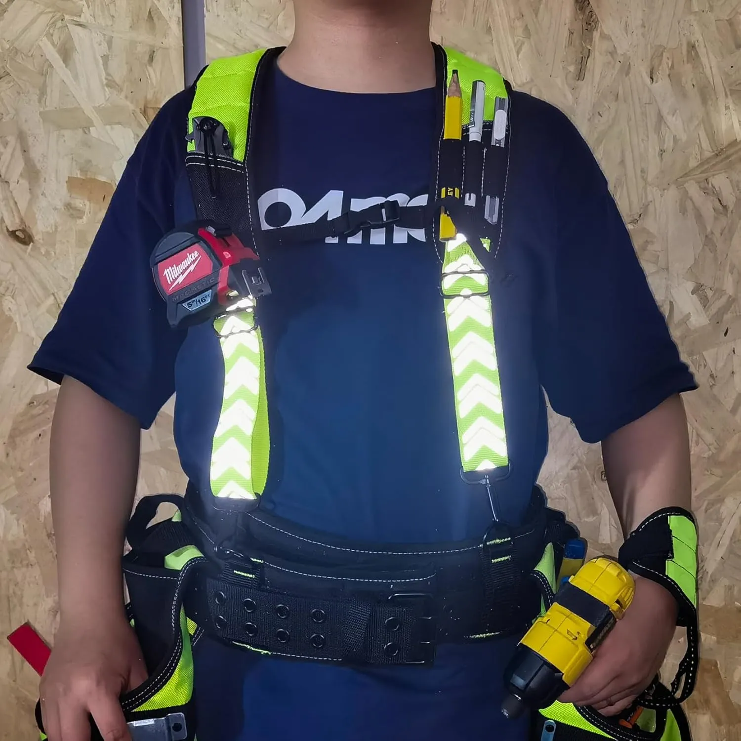 KUNN Magnetic Tool Belt Suspenders,Reflective Safety Work Suspender,Men's Tool Bag Harness with 4Pcs Loops for Construction/Carpenter/Electrician