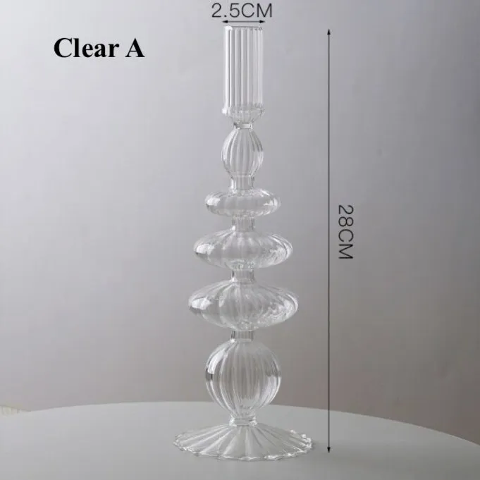 Lace Taper Glass Candlestick Holder in Green
