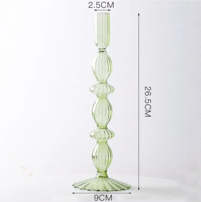Lace Taper Glass Candlestick Holder in Green