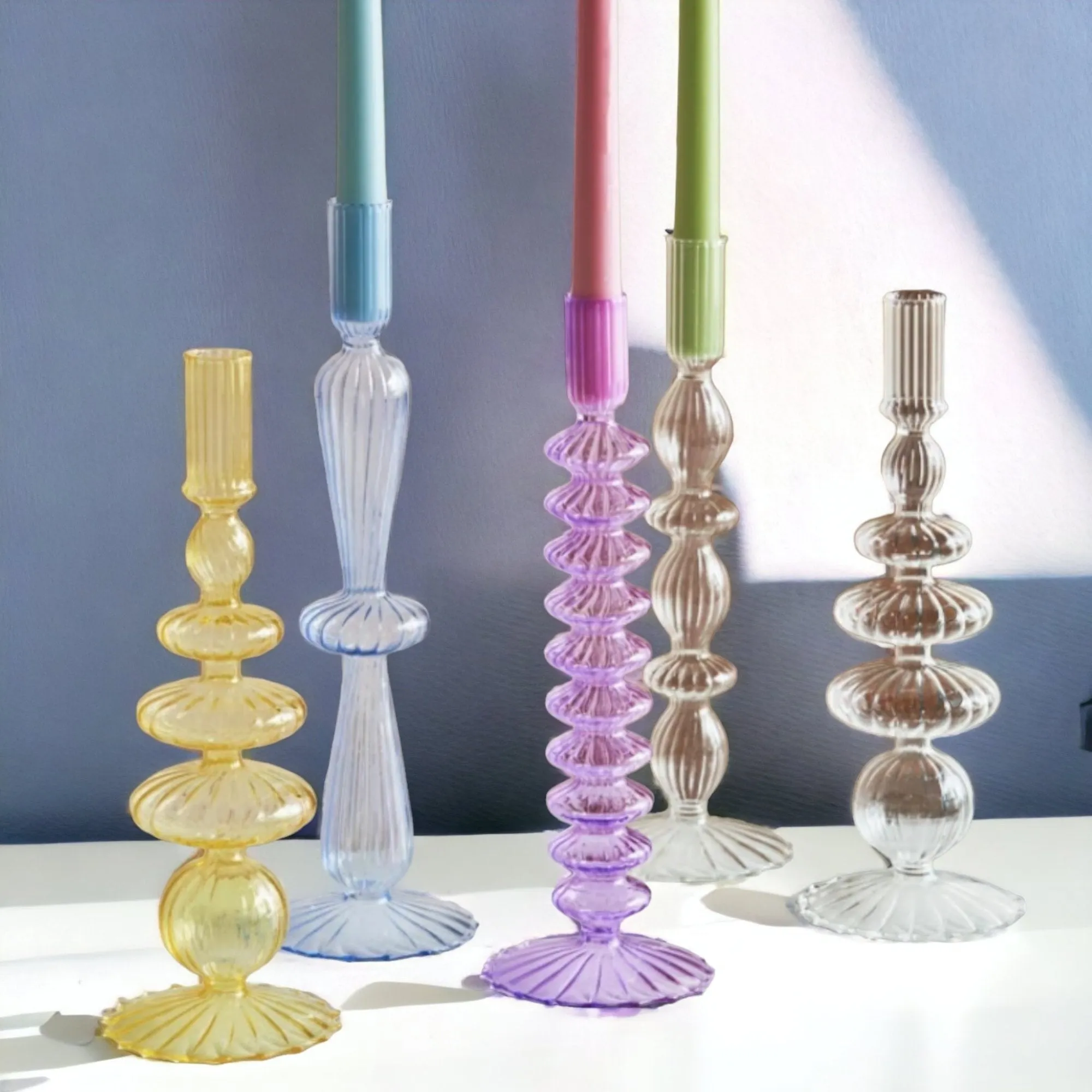Lace Taper Glass Candlestick Holder in Green