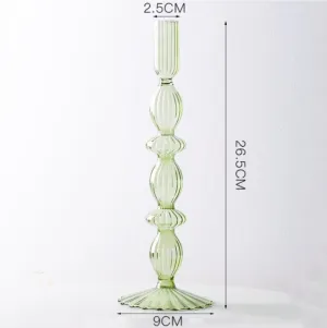 Lace Taper Glass Candlestick Holder in Green