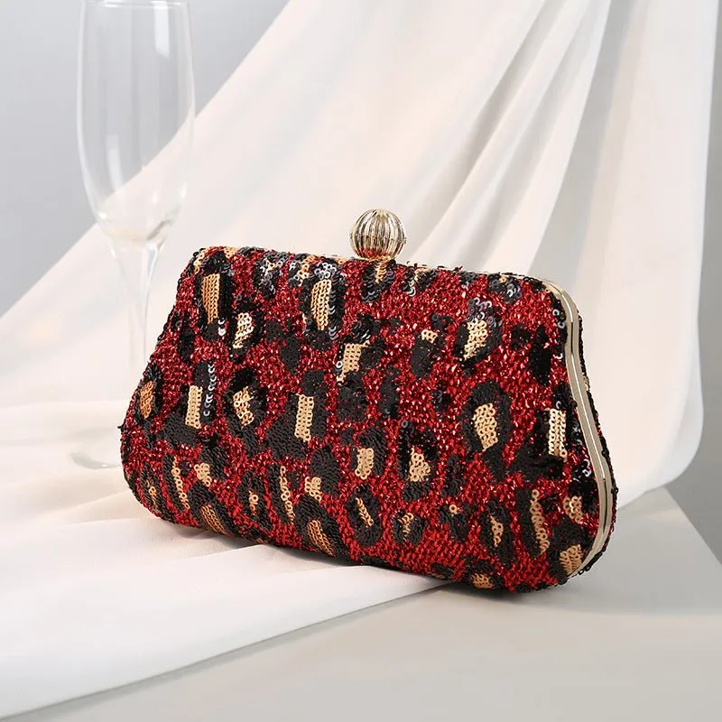 Lady Leopard Sequin Party Clutch Purse