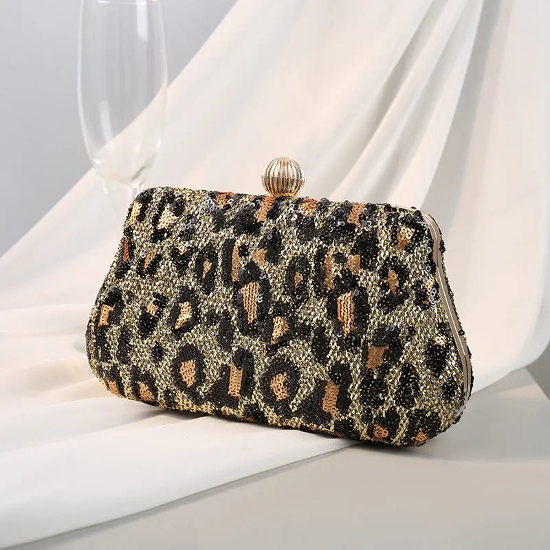 Lady Leopard Sequin Party Clutch Purse