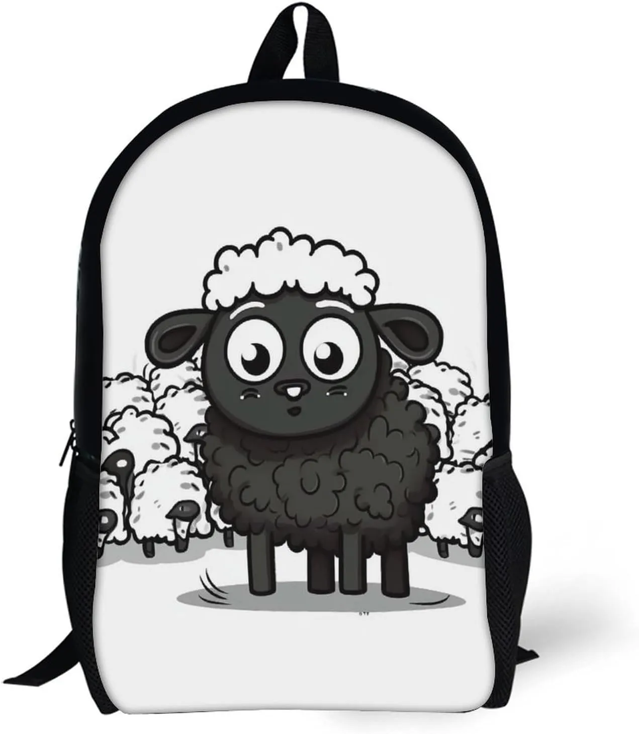 Laptop Backpack for Men 17 Inch Cartoon Black White Sheep Work Casual Backpack Lightweight Travel Shoulder Bag