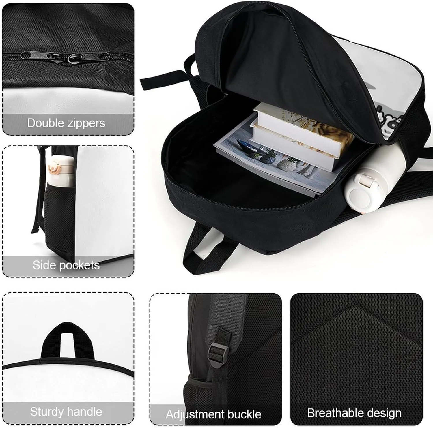 Laptop Backpack for Men 17 Inch Cartoon Black White Sheep Work Casual Backpack Lightweight Travel Shoulder Bag