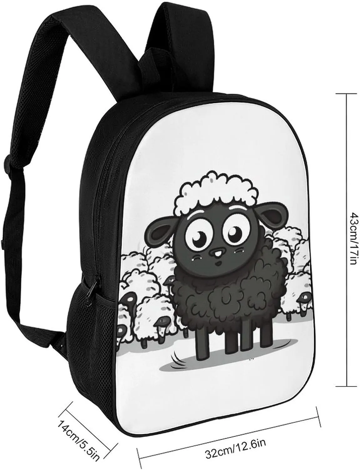 Laptop Backpack for Men 17 Inch Cartoon Black White Sheep Work Casual Backpack Lightweight Travel Shoulder Bag